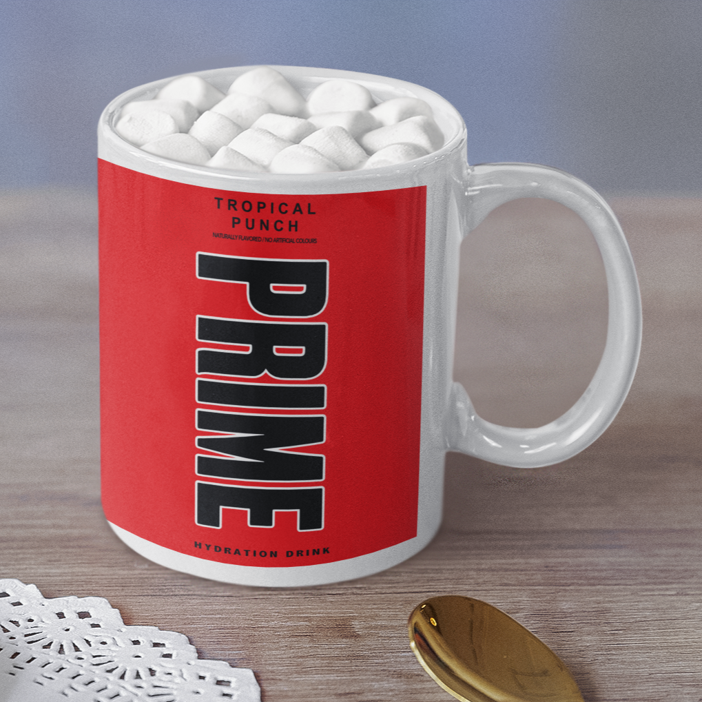 Tropical Punch Red Prime Hydration Inspired Mug. Heat reveal magic mug. Birthday Gift. Christmas Gift. Mug from NaughtyCard. Prime Red