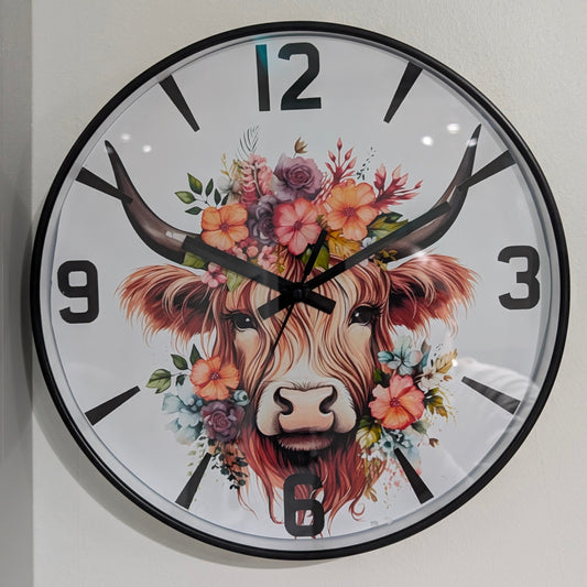 Boho Highland Cow Clock