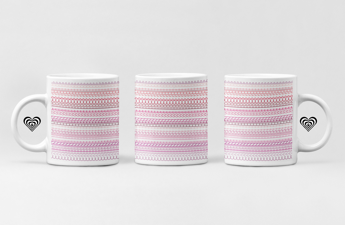 Three White Mugs On a Plain Background