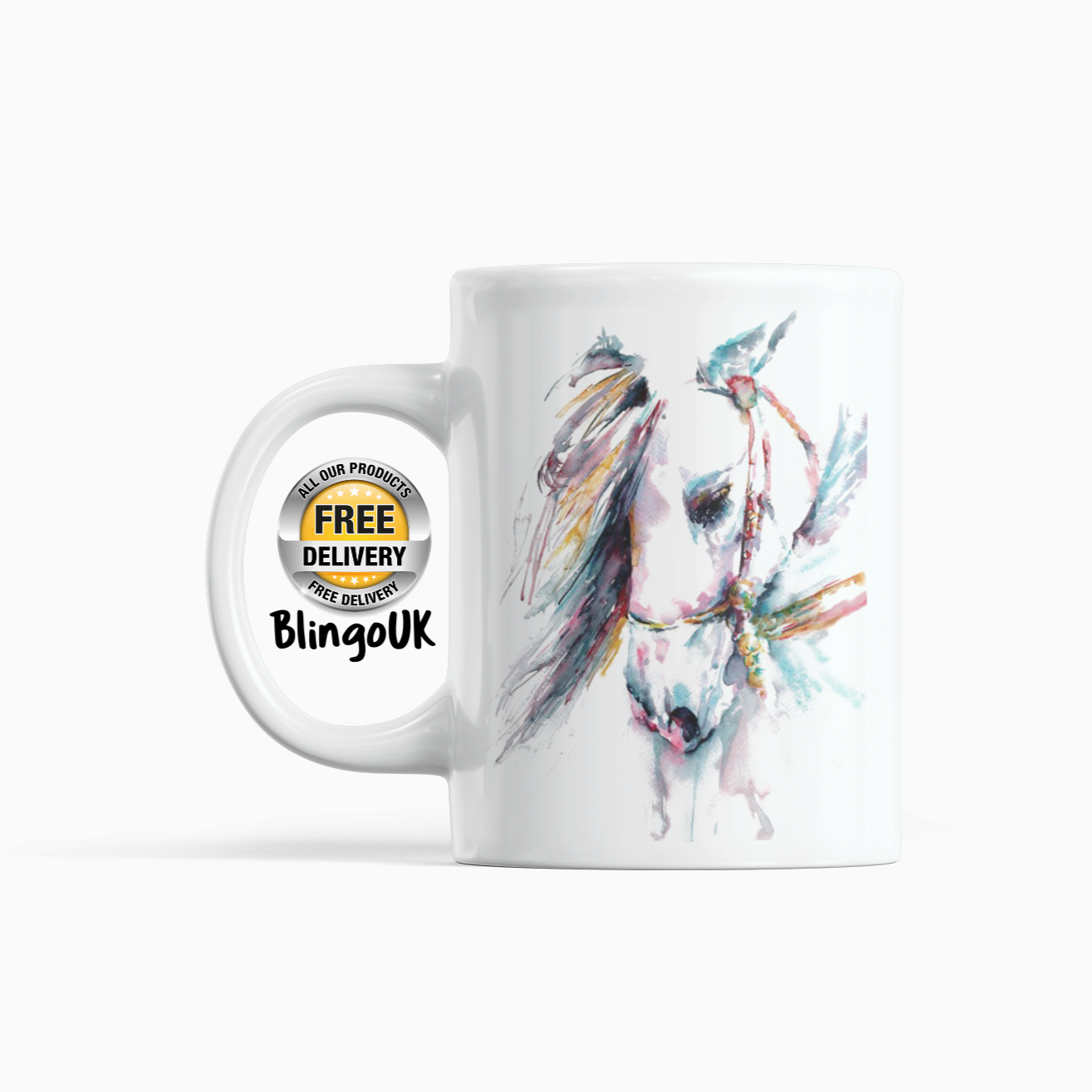 Horse Head Personalised Water Colour Mug From NaughtyCard. Watercolour animal mug.