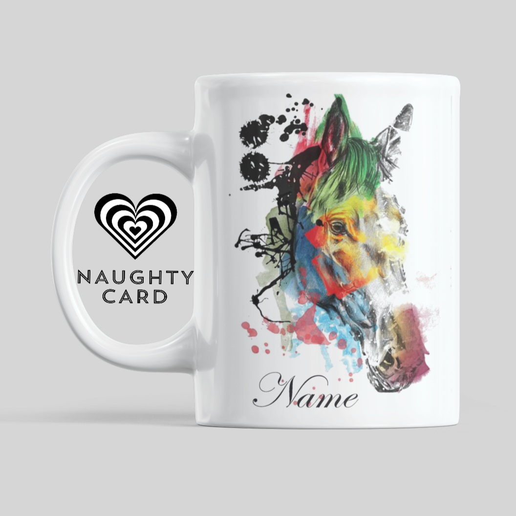 Horse Vivid Personalised Water Colour Mug From NaughtyCard. Watercolour animal mug.