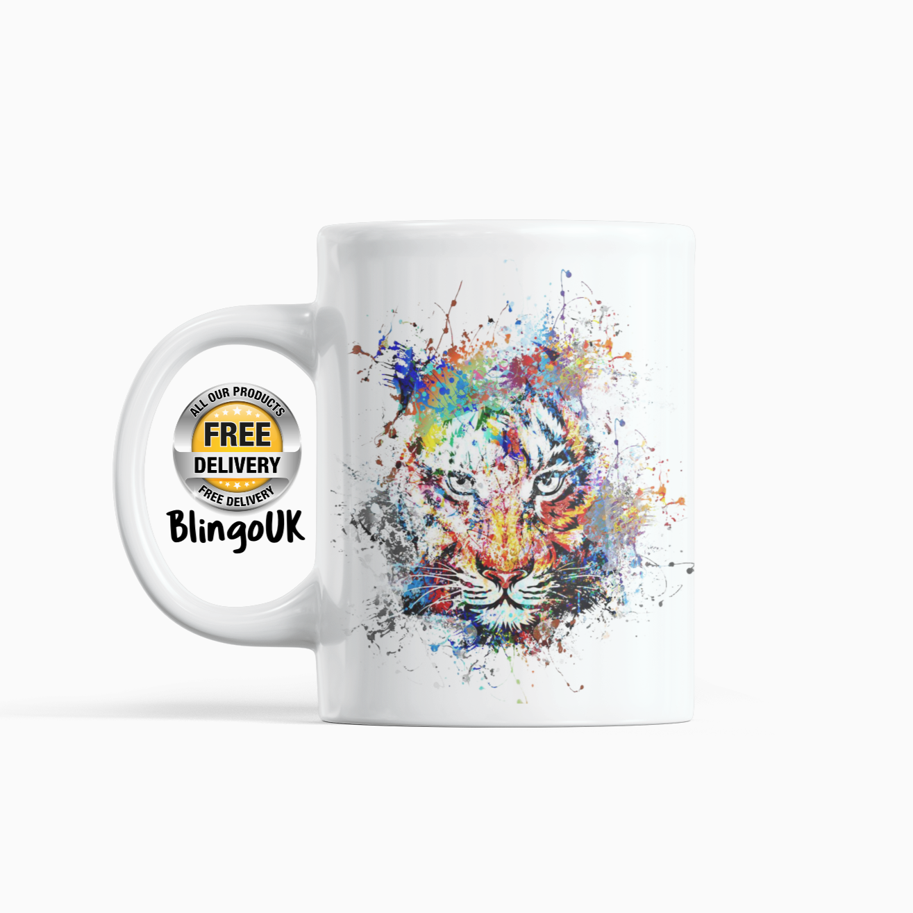 Big Cat Personalised Water Colour Mug From NaughtyCard. Watercolour animal mug.
