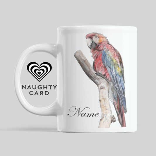 Macaw Personalised Water Colour Mug From NaughtyCard. Watercolour animal mug.