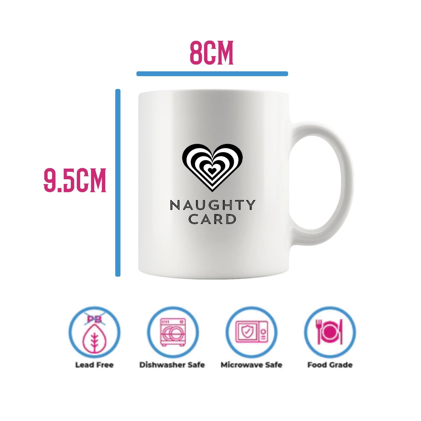 White mug on white background showing size guide
