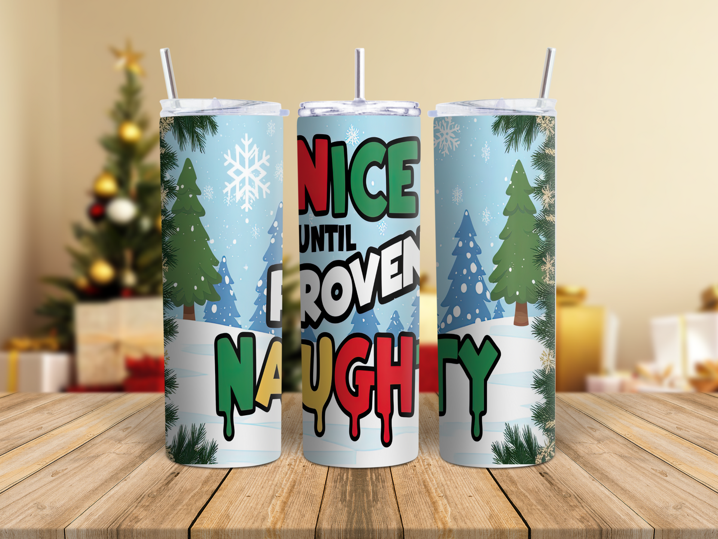 Nice not Naughty Thermal Skinny Metal Tumbler Personalised 20oz