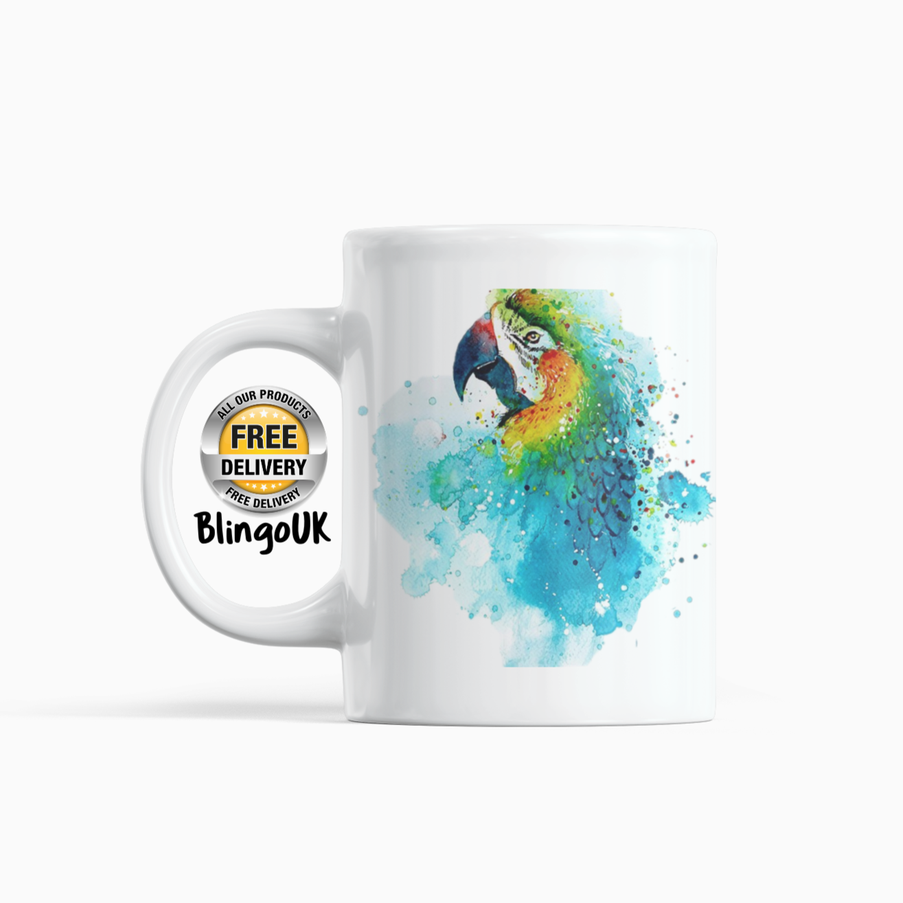 Bird Personalised Water Colour Mug From NaughtyCard. Watercolour animal mug.