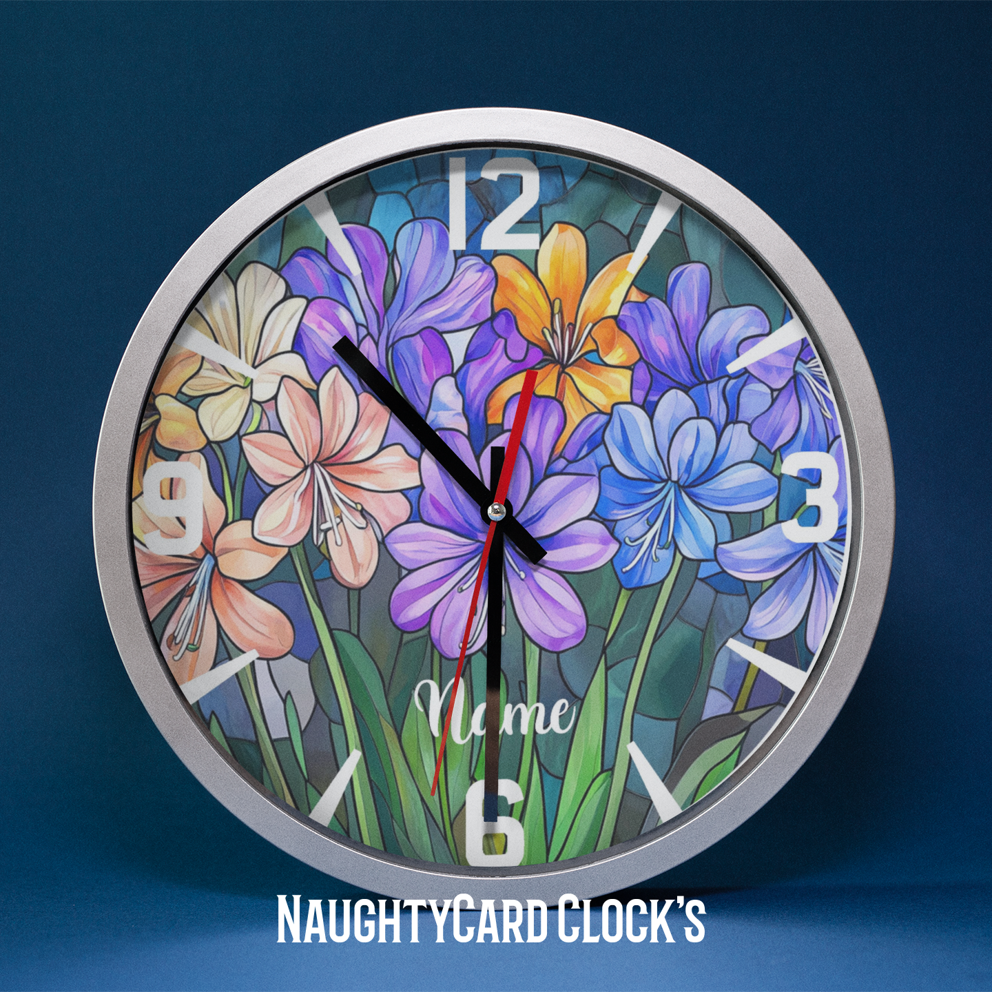 Stained Glass Flowers Art Wall Clock From Naughty Card
