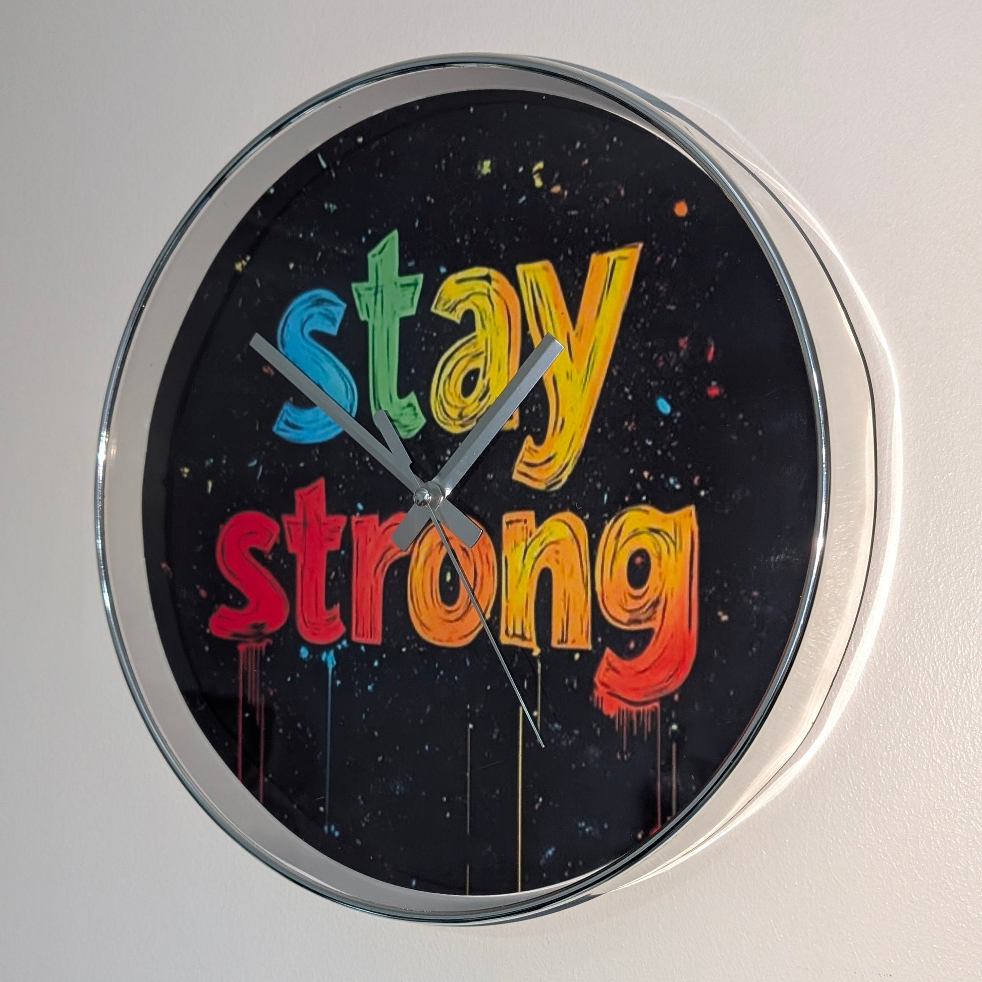 Stay Strong Standard Silver 30cm Clock NaughtyCard Clock's