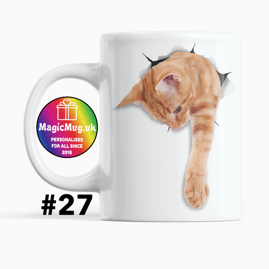 Ginger Shy Cat Magic Mug From NaughtyCard. White Mug on a plain white background. Personalised With Any Name.