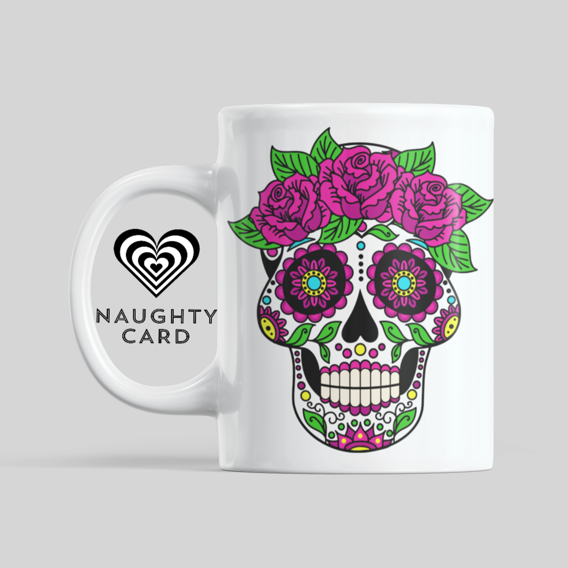 Sugar Skull Purple Flower Mug. Side View