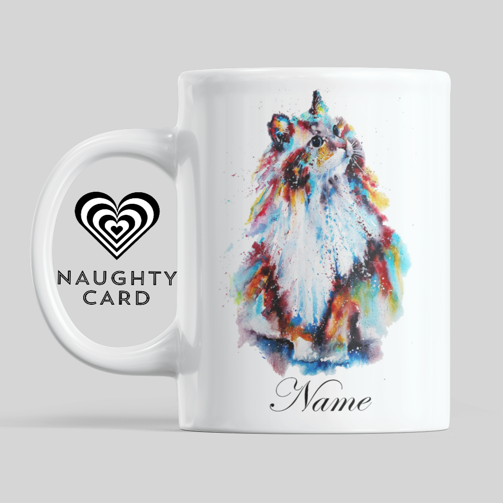 Cat Personalised Water Colour Mug From NaughtyCard. Watercolour animal mug.