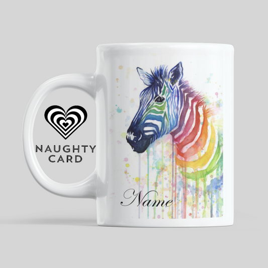 Zebra Personalised Water Colour Mug From NaughtyCard. Watercolour animal mug.
