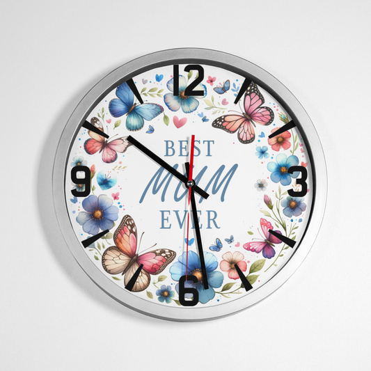 Worlds Best Mum clock Blue text Butterfly's Mothers Day Gift Mum Birthday Gift