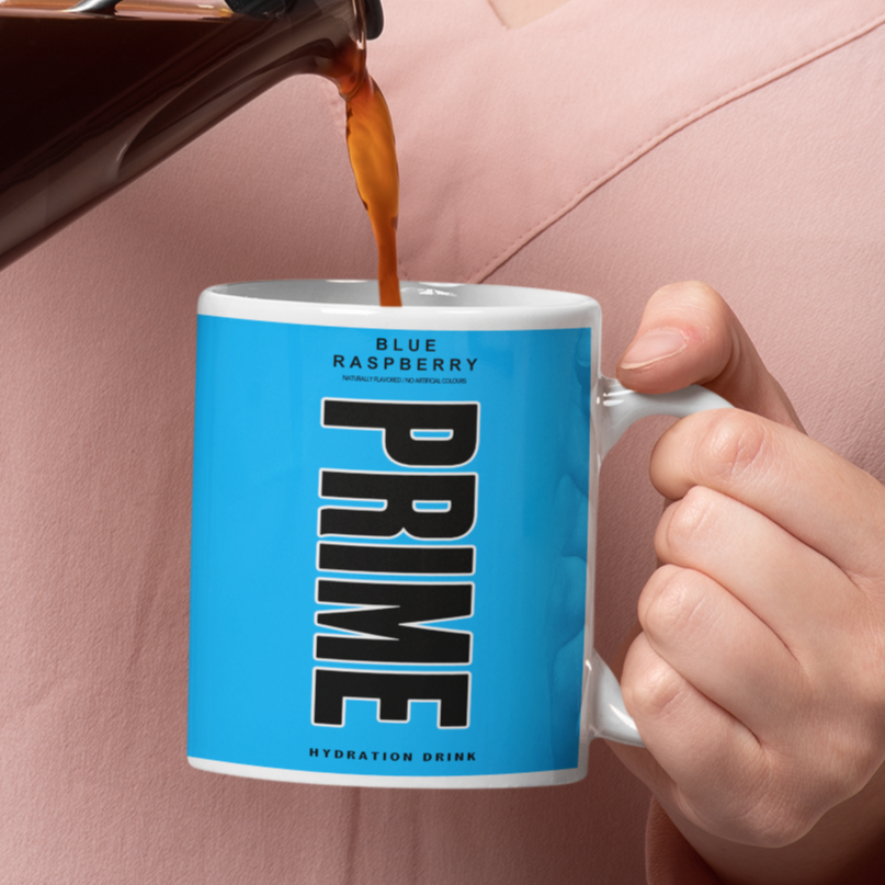 Prime Hydration Inspired Mug. Heat reveal magic mug. Birthday Gift. Christmas Gift. Mug from NaughtyCard. Blue Raspberry Prime Mug
