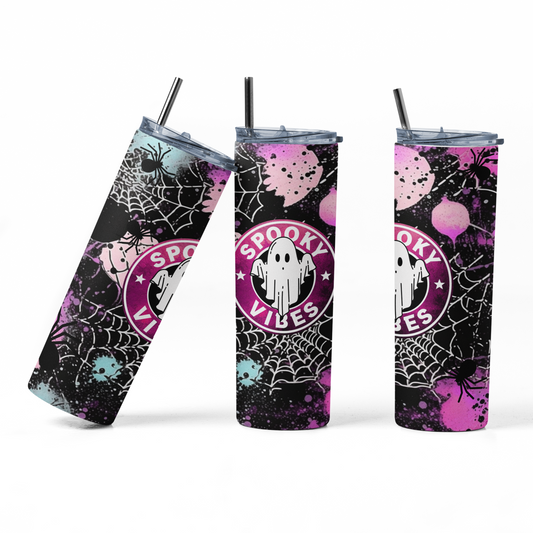 Spooky Vibes metal thermal tumbler from Naughtycard