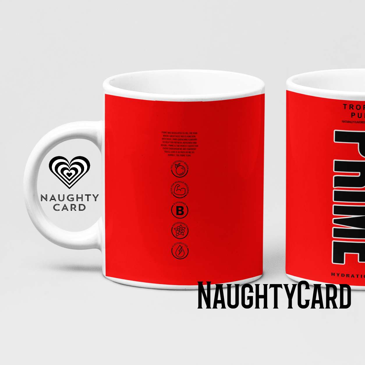 Tropical Punch Prime Hydration Inspired Mug. Heat reveal magic mug. Birthday Gift. Christmas Gift. Mug from NaughtyCard. Prime Red Rear View