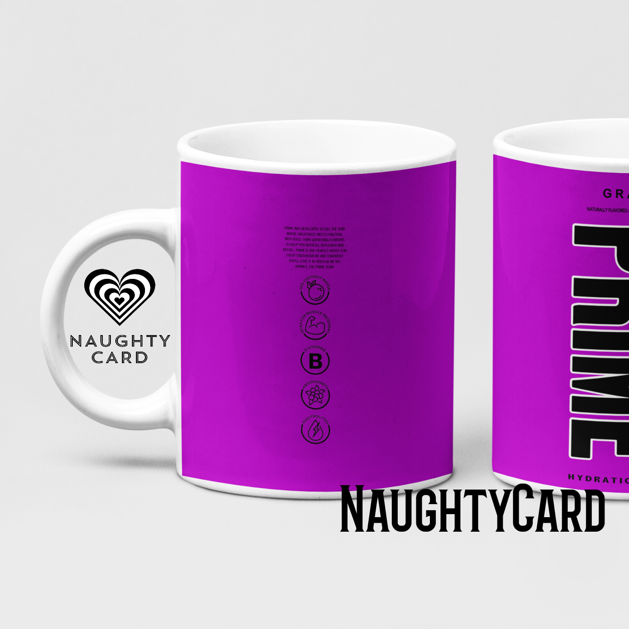 Grape Prime Hydration Inspired Mug. Heat reveal magic mug. Birthday Gift. Christmas Gift. Mug from NaughtyCard. Purple Prime Mug