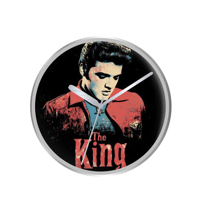 Wall clock with a stylized portrait of a famous person and 'The King' text on a black background.