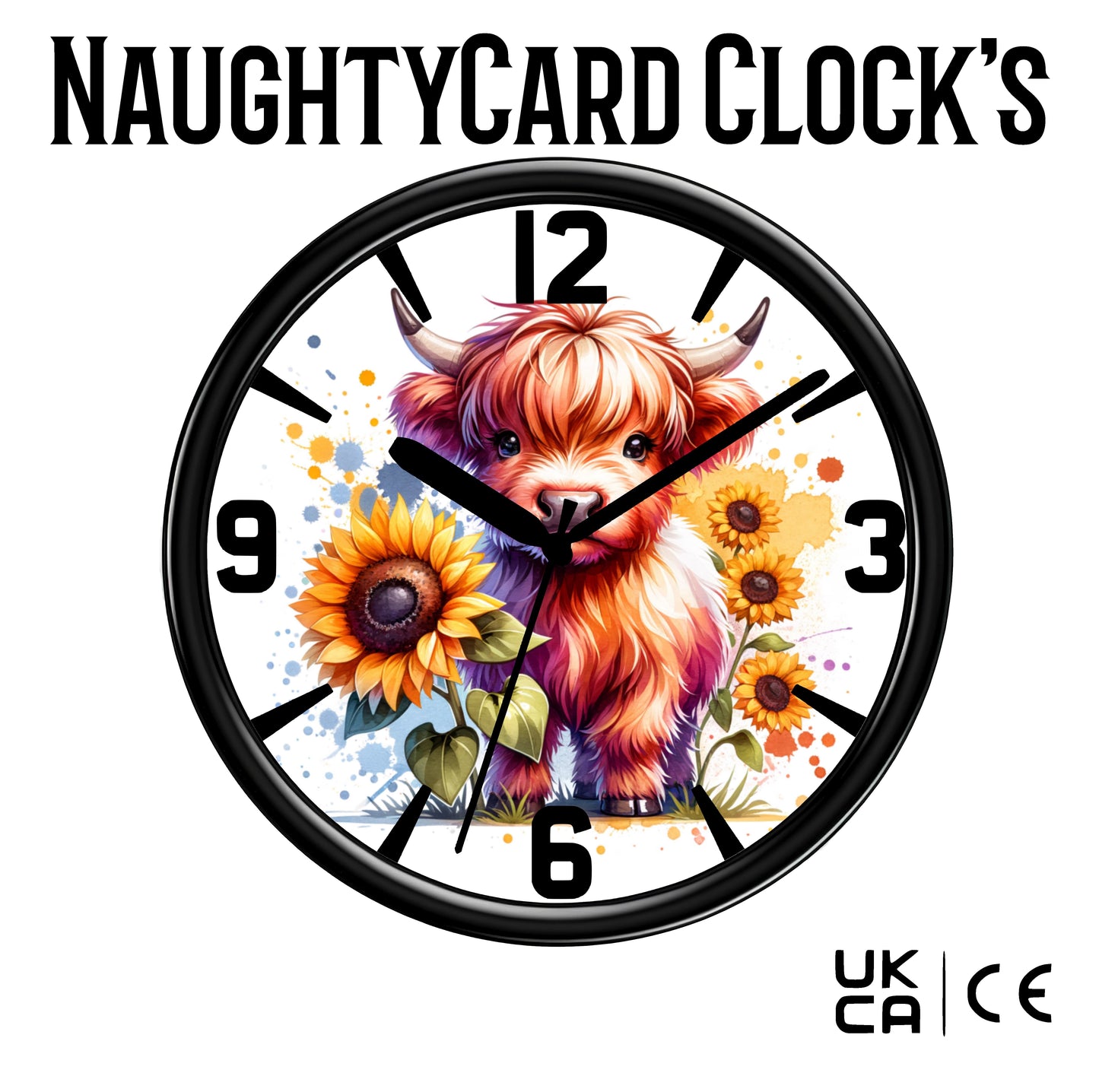 Highland Cow Wall Clock on a white background from Naughty Card