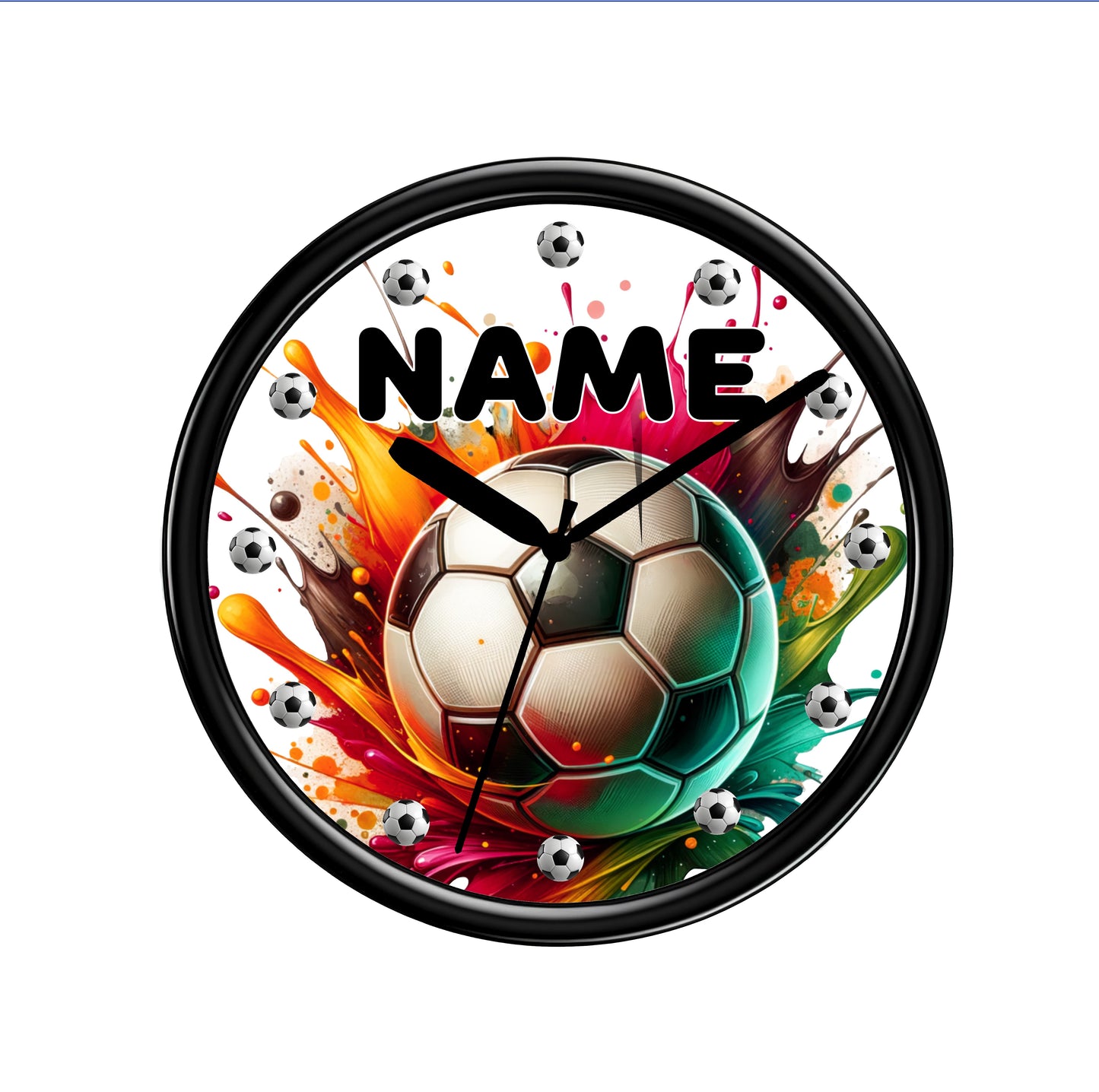 Black Clock on a white background featuring a football 