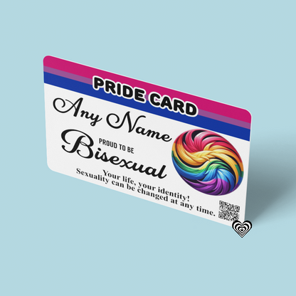 Bi sexual Pride Membership card with rainbow design on a light blue background