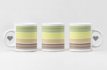 Three mugs with a striped pattern on a white background