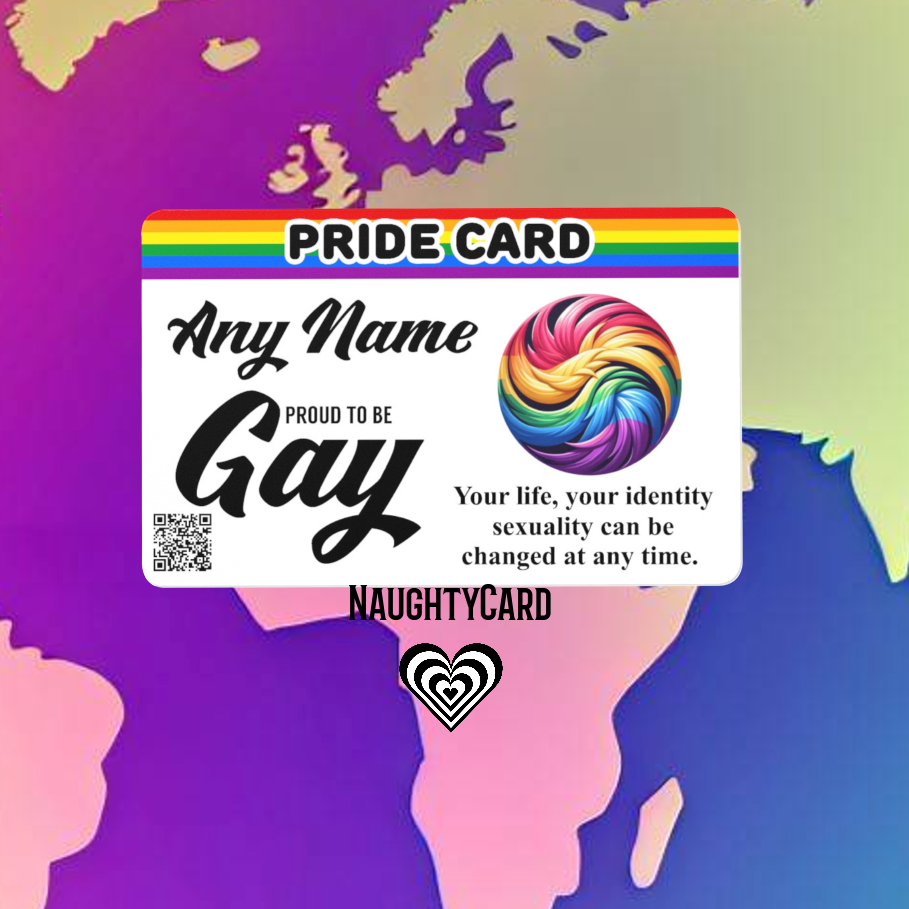 Pride card with rainbow design on a world map background