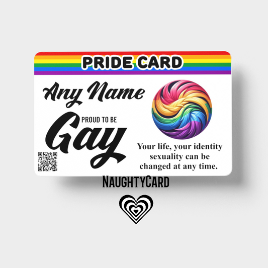 Pride card with rainbow design and text on a white background