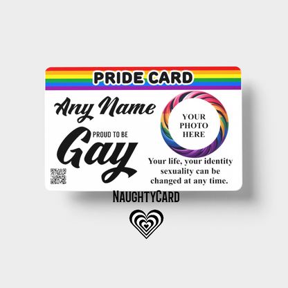 Pride card with rainbow design and text on a white background