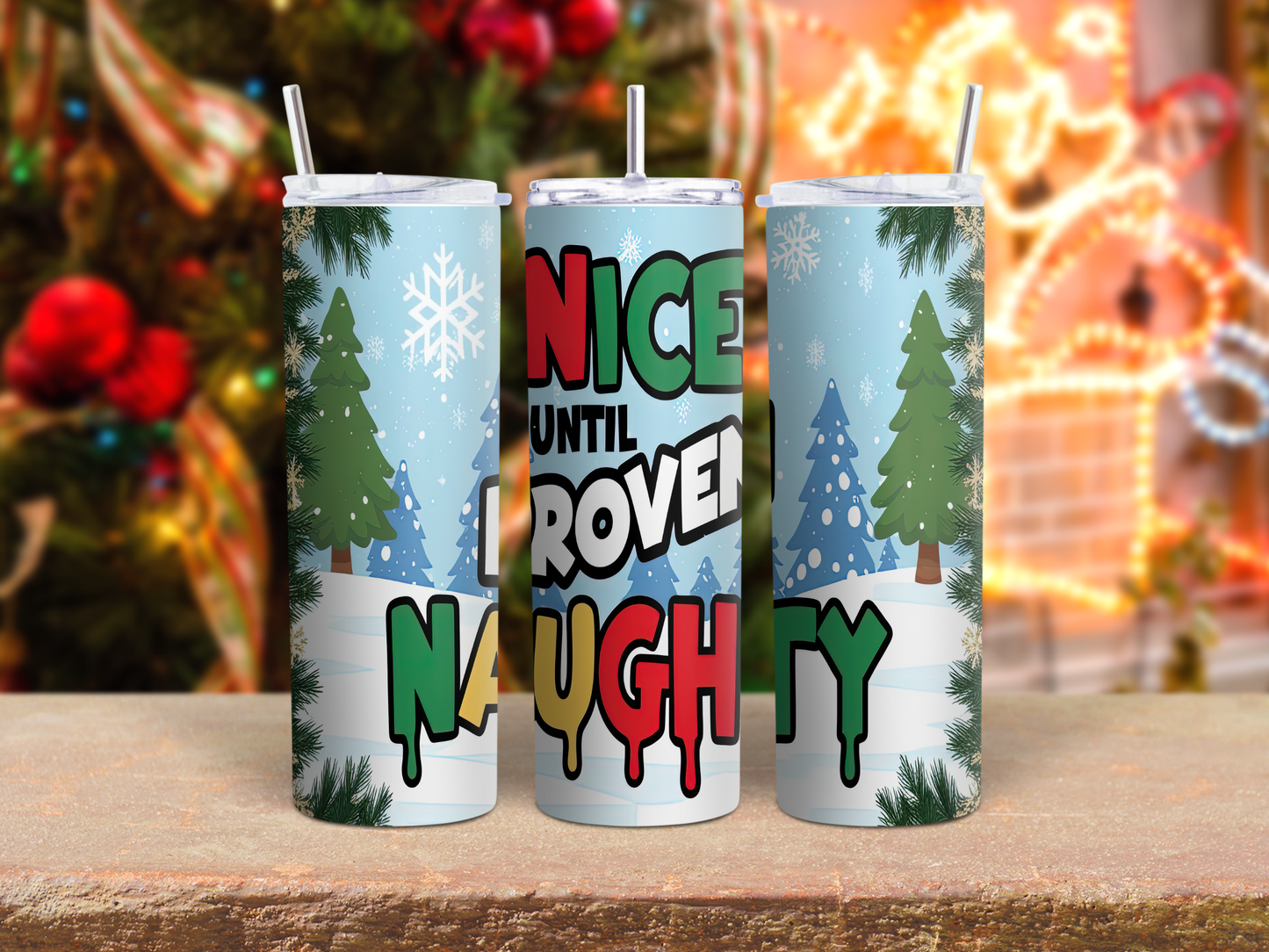 Nice not Naughty Thermal Skinny Metal Tumbler Personalised 20oz