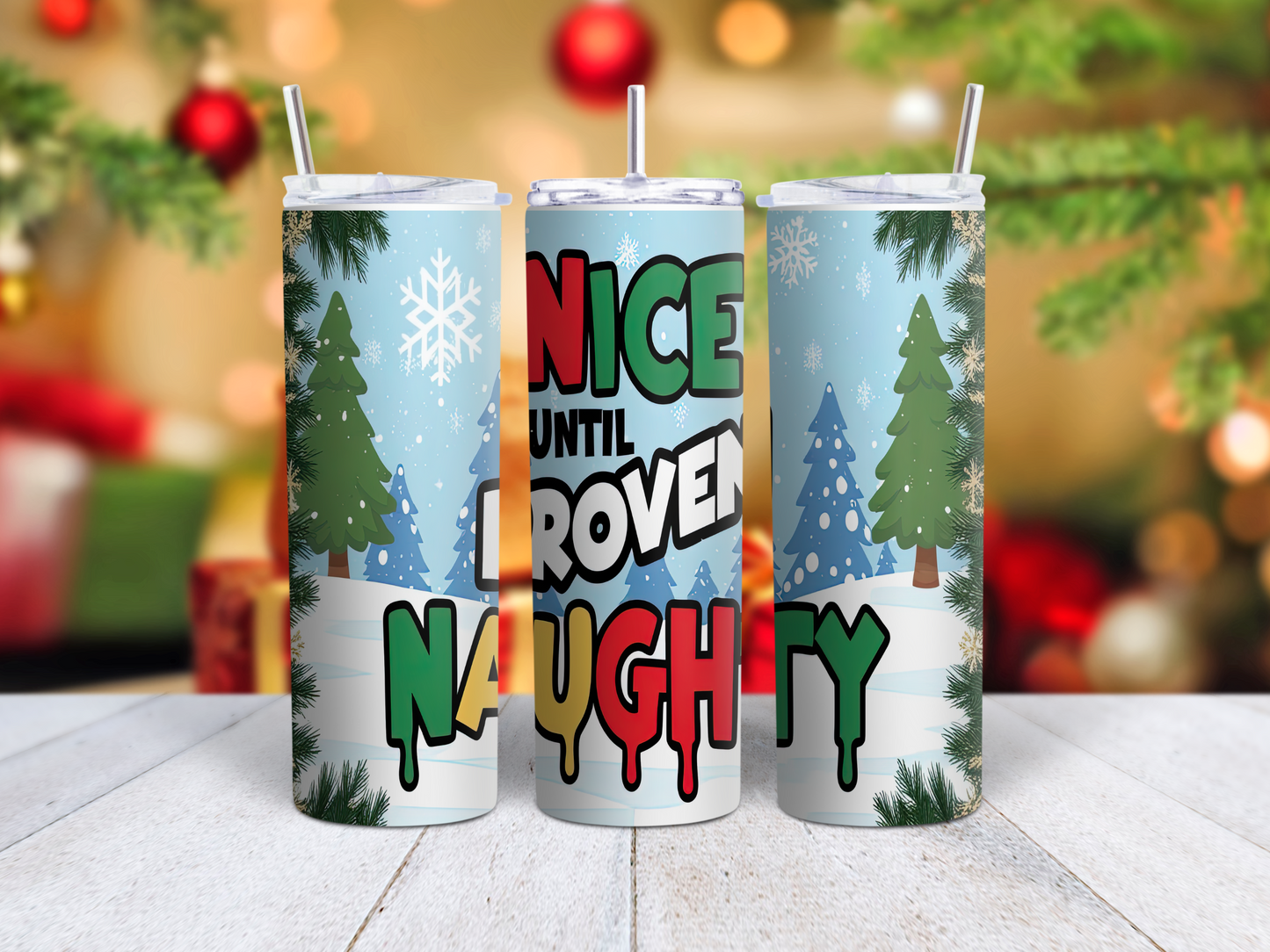 Nice not Naughty Thermal Skinny Metal Tumbler Personalised 20oz