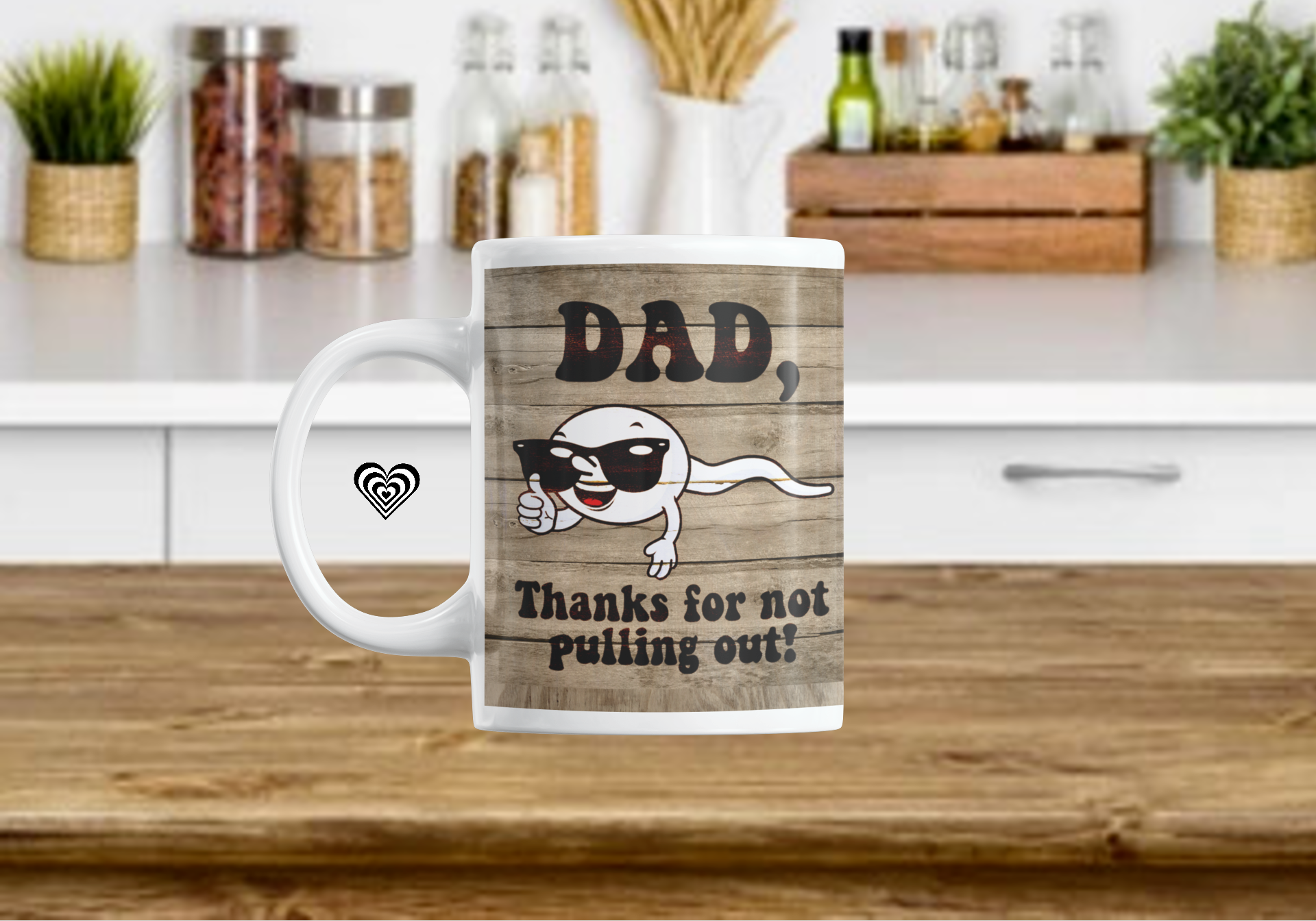 Funny dad mug, fathers day gift, white mug on a kitchen worktop