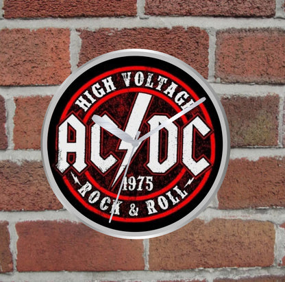 AC/DC logo wall clock on a brick wall